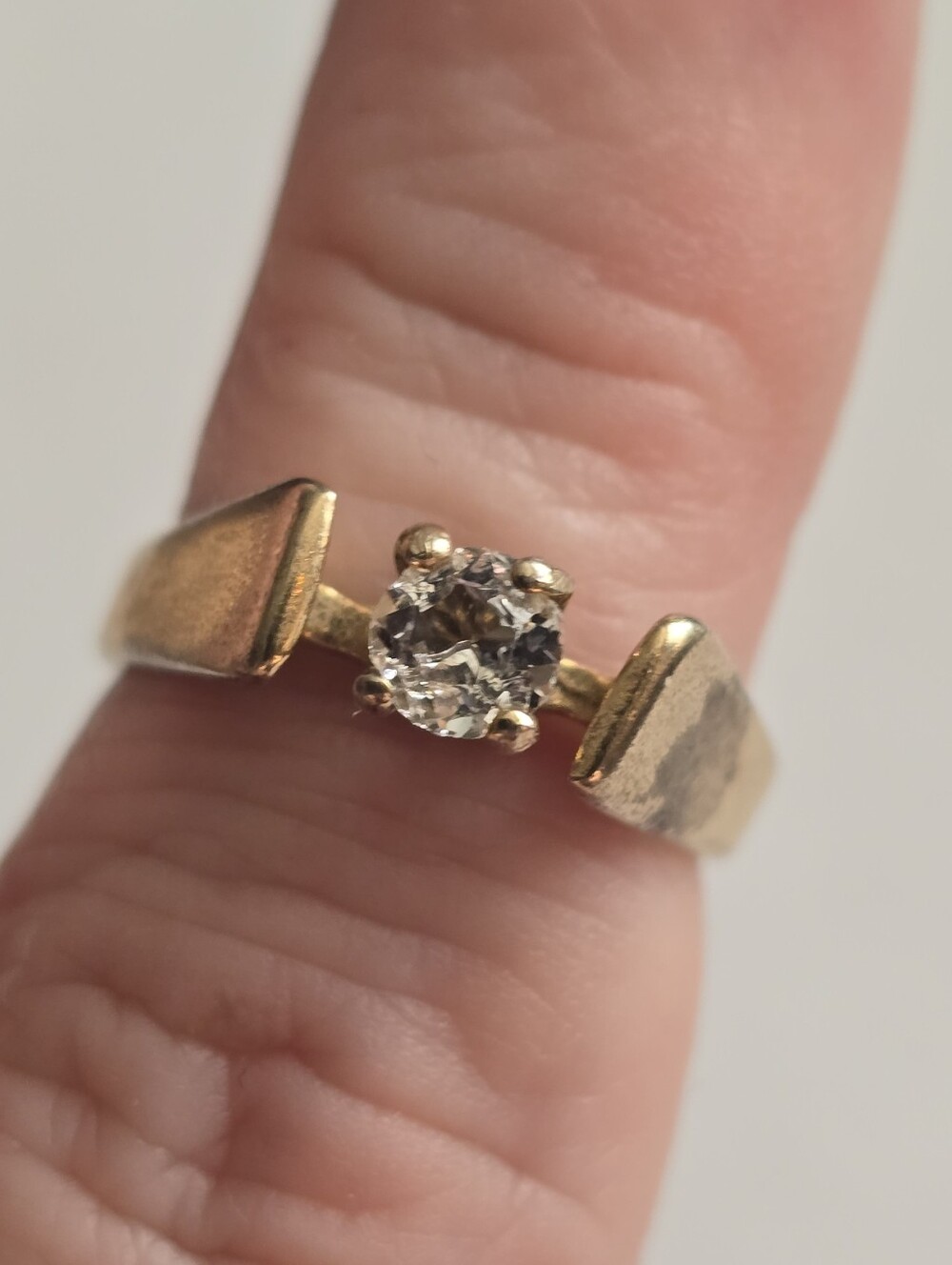 Vintage solitaire ring marquis engagement gold tone clear gem 5.5 5 1/2